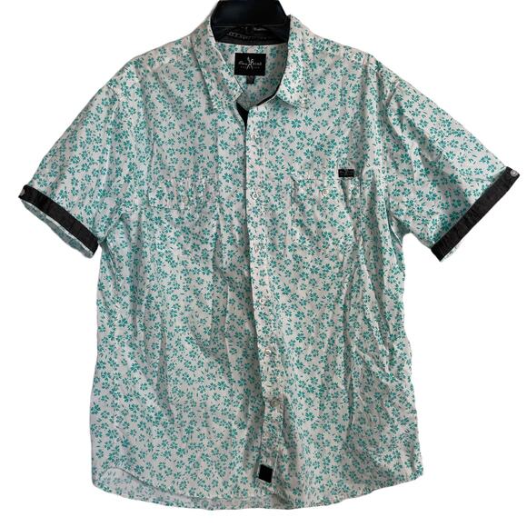Marc Ecko Cut & Sew Blouse Blue White Floral Button Up Front Pockets Size XL - Picture 1 of 9